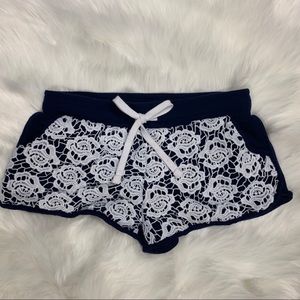 No Boundries Navy and White Lace Front Gym Shorts